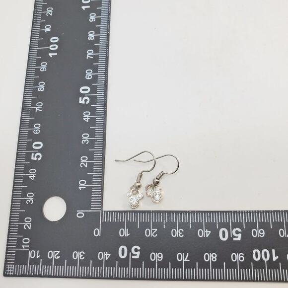 Disney Mickey Mouse White Rhinestone Dangle Earrings Silver - Picture 7 of 7